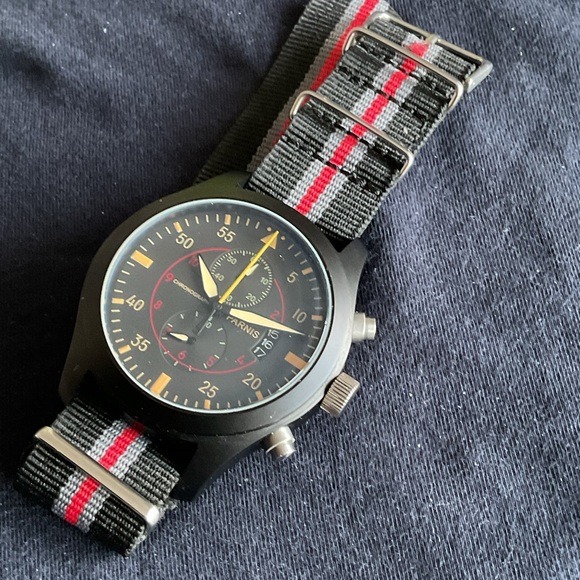 Handsome 42mm Parnis Pilots Quartz Chronograph w Date Matching NATO Strap - Picture 5 of 11